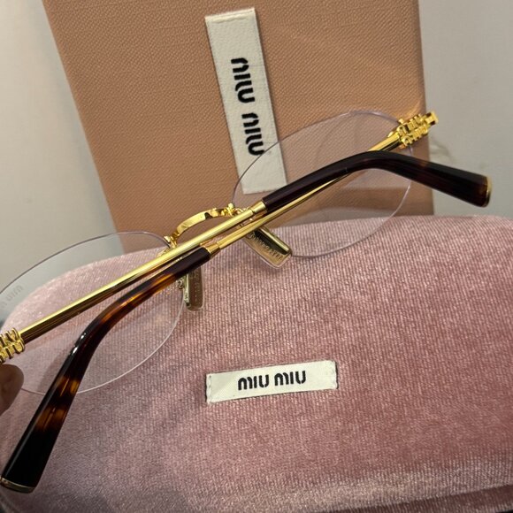 Miu Miu Luxury Rimless Gold Eyeglasses Minimal Fashion Frame